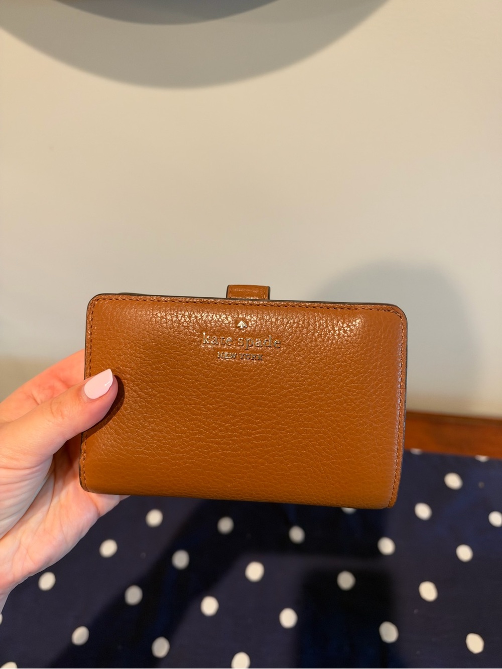 kate spade tan pebbled leather compact wallet